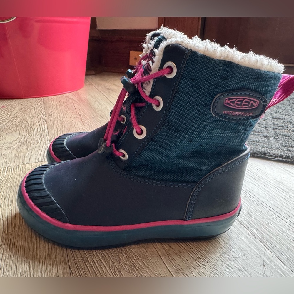 KEEN Kids Waterproof Navy and Pink Boots